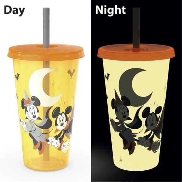 Disney Zak Halloween Cups Glow in Dark Set 4 Mickey Minnie 2 Lids Straws 2022 - Picture 5 of 14